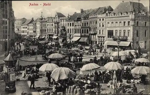 Ak Aachen in Nordrhein Westfalen, Markt, Marktstände