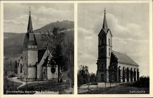 Ak Szklarska Poręba Schreiberhau Riesengebirge Schlesien, Kapelle mit Reifträger, Katholische Kirche
