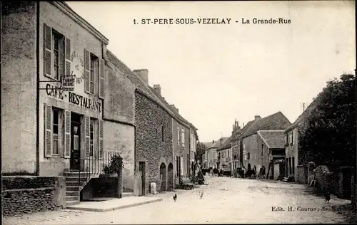 Ak Saint Père sous Vezelay Yonne, La Grande Rue, Cafe Restaurant