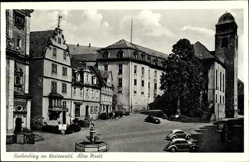 Ak Hachenburg Westerwald, Alter Markt mit Brunnen