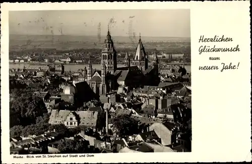 Ak Mainz am Rhein, Blick von St. Stephan auf Stadt und Dom, Neujahr