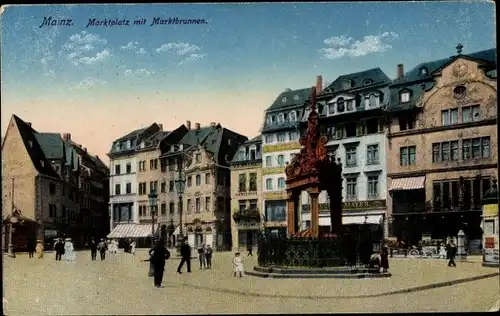 Ak Mainz in Rheinland Pfalz, Partie auf dem Marktplatz mit Marktbrunnen