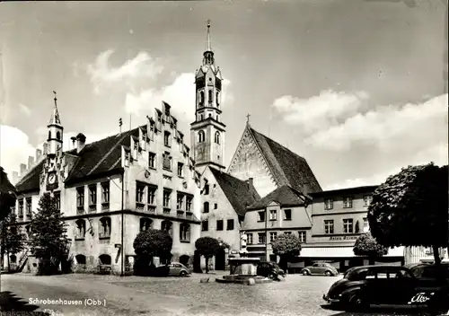 Ak Schrobenhausen in Oberbayern, Platz, Rathaus, Kirchturm