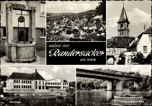 Ak Randersacker am Main Unterfranken, Ort, Autobahnbrücke, Schule, Brunnen, Kirchturm