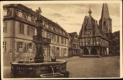 Ak Michelstadt Odenwald, Markt, Rathaus, Brunnen