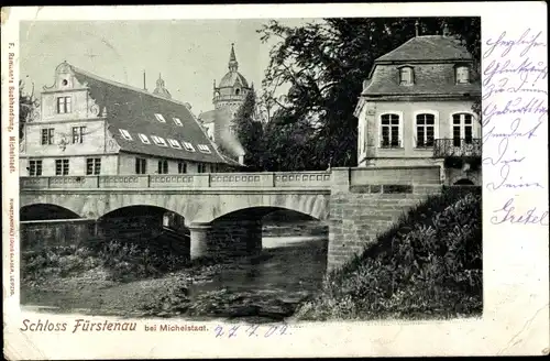 Ak Steinbach Michelstadt im Odenwald, Ansicht vom Schloss Fürstenau, Brücke