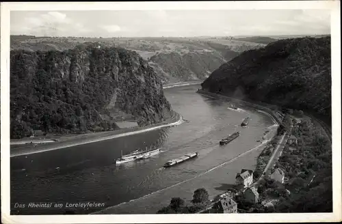 Ak Sankt Goarshausen am Rhein, Rheintal am Loreleyfelsen