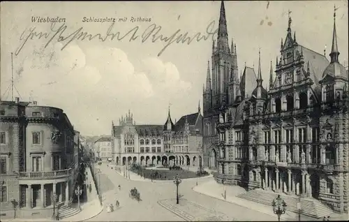 Ak Wiesbaden in Hessen, Schlossplatz mit Rathaus