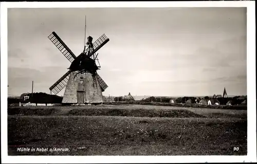 Ak Nebel Insel Amrum, Windmühle, Panorama