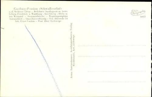 Ak Eschwege an der Werra Hessen, Gasthaus-Pension Schwalbenthal, Sender Meissner