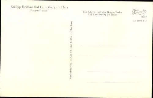 Ak Bad Lauterberg im Harz, Kneipp Heilbad, Burgseilbahn