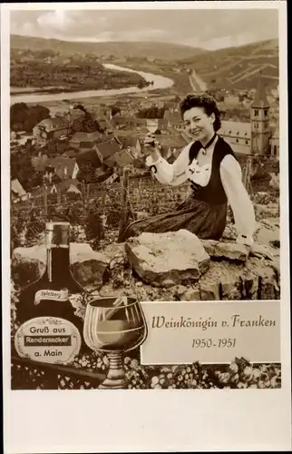 Ak Randersacker am Main Unterfranken, Restaurant z. Spielberg, Wein Königin v. Franken 1950-1951