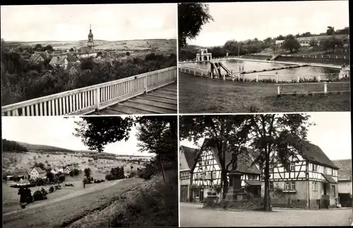 Ak Mönchberg im Spessart, Schwimmstadion, Panorama, Denkmal