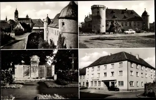 Ak Giebelstadt in Unterfranken, Sparkasse, Burg, Denkmal