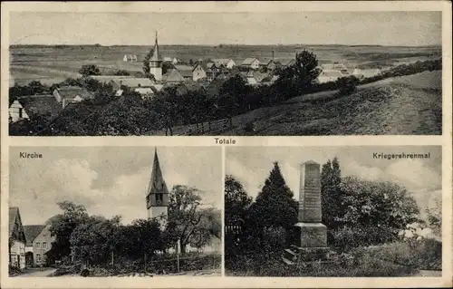 Ak Derental in Niedersachsen, Totalansicht der Ortschaft, Kirche, Kriegerehrenmal