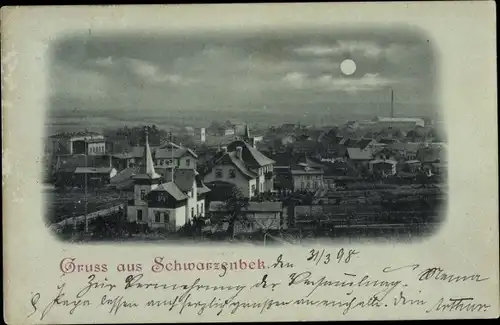 Mondschein Ak Schwarzenbek in Lauenburg, Blick auf den Ort