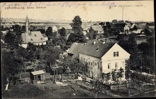 Ak Rathewalde Hohnstein Sächsische Schweiz, Blick auf den Ort, Kirche