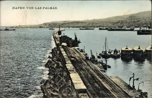 Ak Las Palmas de Gran Canaria Kanarische Inseln, Hafen, Bahnschienen