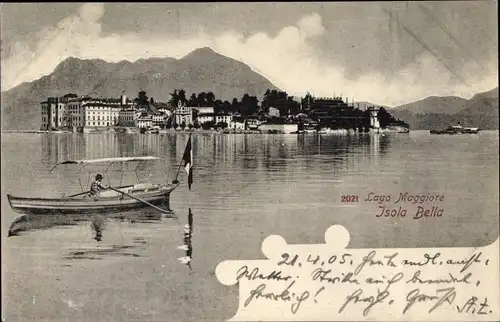 Ak Isola Bella Lago Maggiore Piemonte, Blick auf die Insel, Ruderboot