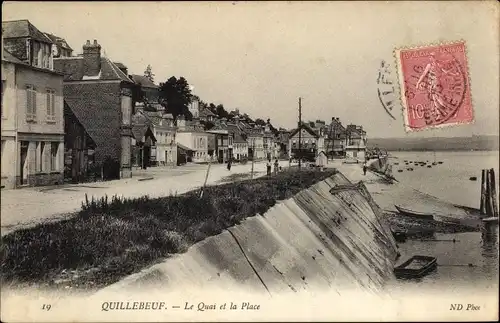Ak Quillebeuf Eure, Le Quai et la Place