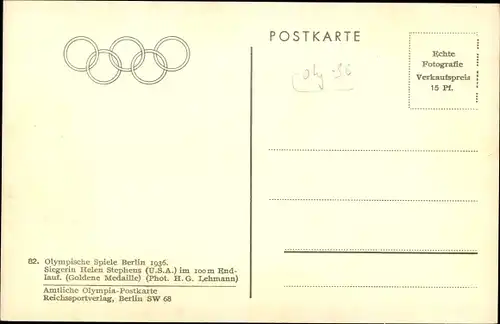 Ak Berlin, Olympische Spiele 1936, Sprinterin Helen Stephens aus den USA