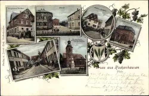 Ak Rockenhausen in der Pfalz, Bahnhof, Pfarrhaus, Schloss, Apotheke, Kirche