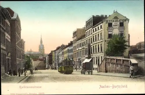 Ak Burtscheid Aachen Nordrhein Westfalen, Kurbrunnenstraße, Restauration zum Viadukt, Straßenbahn