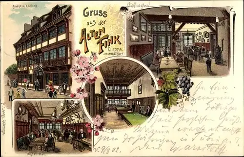 Litho Göttingen in Niedersachsen, Gastwirtschaft Alten Fink Europa, Billardzimmer