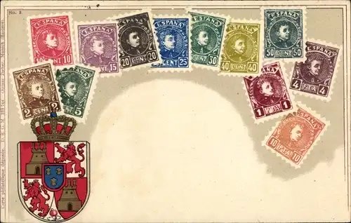 Präge Briefmarken Ak Spanien, Wappen, Ottmar Zieher