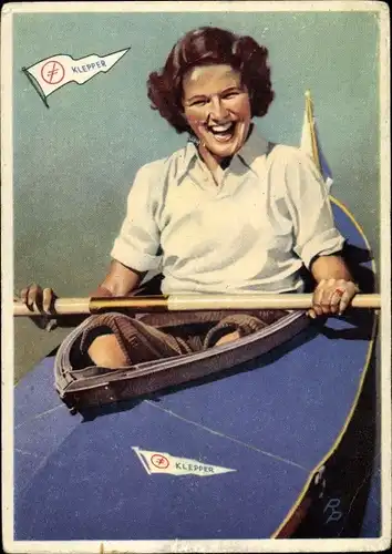 Ak Fahr fröhlich in die weite Welt mit Klepper Mantel, Boot u. Zelt, Reklame Klepper Werke Rosenheim