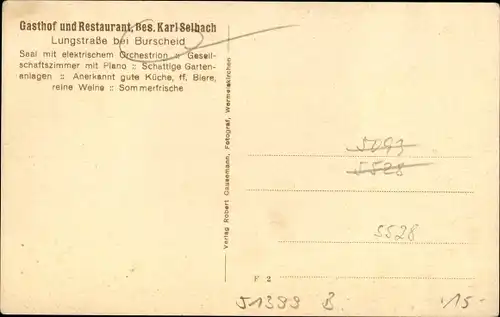 Ak Burscheid in Nordrhein Westfalen, Gasthof Karl Selbach, Lungstraße