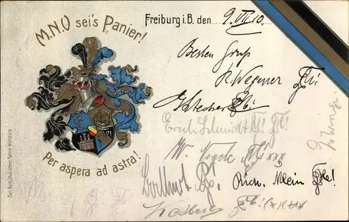 Studentika Ak Freiburg im Breisgau, MNV sei's Panier, Per aspera ad astra