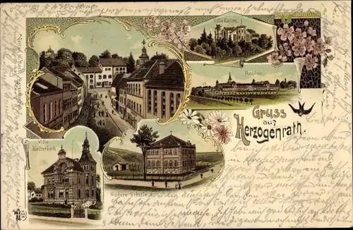 Litho Herzogenrath Nordrhein Westfalen, Villa Katterbach u. Kallen, Höhere Schule, Roldue