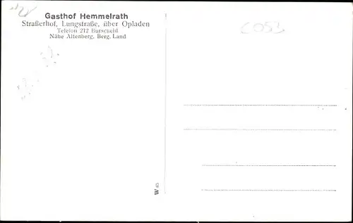 Ak Straßerhof Morsbach im Oberbergischen Kreis, Gasthof Hemmelrath, Lungstraße