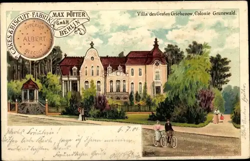 Litho Berlin Grunewald, Villa des Grafen Griebenow, Cakes & Biscuit Fabrik Max Pötter