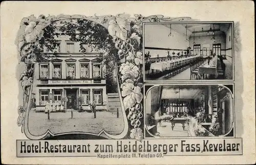 Ak Kevelaer am Niederrhein, Hotel Restaurant zum Heidelberger Fass, Billardhalle