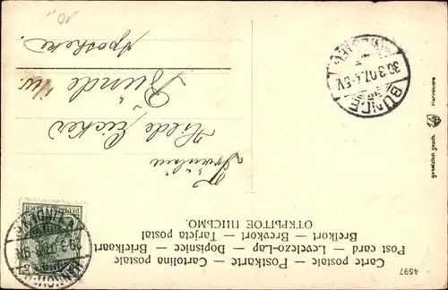 Litho Glückwunsch Ostern, Hase in Uniform, Lebkuchen