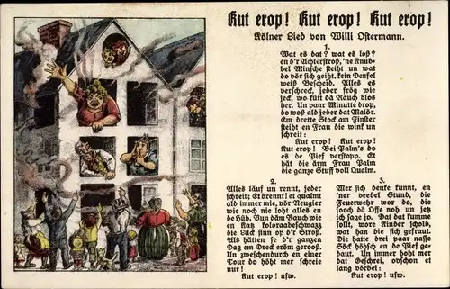 Lied Künstler Ak Köln am Rhein, Kut erop, Willi Ostermann, brennendes Haus