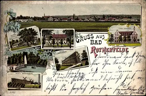 Litho Bad Rothenfelde am Teutoburger Wald, Katholische Anstalt, Kurhaus, Gradierwerk, Kurgarten