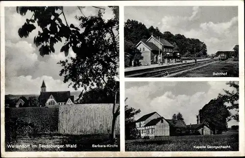 Ak Wellendorf Hilter am Teutoburger Wald, Bahnhof, Gleisseite, Kapelle Georgschacht, Barbara Kirche