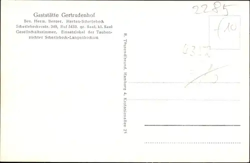 Ak Scherlebeck Herten im Ruhrgebiet, Gaststätte Gertrudenhof, Innenansicht