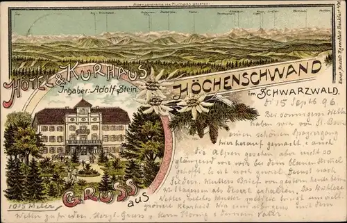 Litho Höchenschwand im Schwarzwald, Alpenpanorama, Tödi, Rigi, Pilatus, Hotel Kurhaus