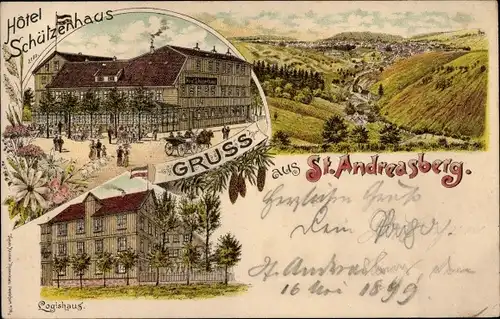 Litho Sankt Andreasberg Braunlage im Oberharz, Hotel Schützenhaus, Logishaus