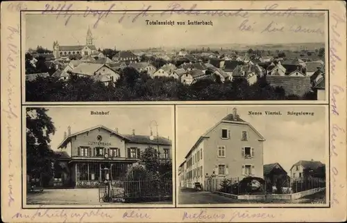 Ak Lutterbach Elsass Haut Rhin, Bahnhof, Neues Viertel, Stiegeleweg, Panorama