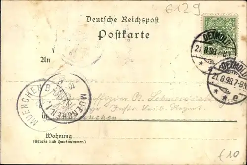 Litho Detmold in Nordrhein Westfalen, Hermannsdenkmal, Hotel Frankfurt, Reineckes Gasthof