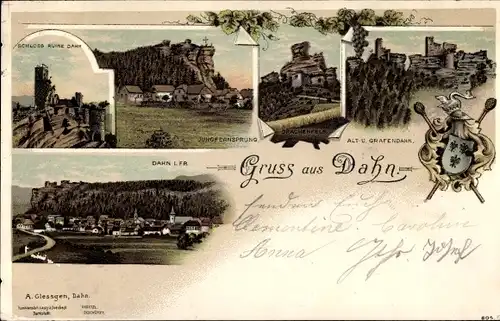 Litho Dahn in der Pfalz, Jungfernsprung, Grafendahn, Schlossruine, Drachenfels