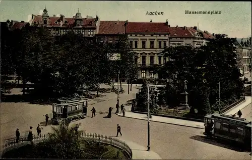 Ak Aachen in Nordrhein Westfalen, Hansemannplatz, Straßenbahnen