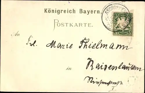 Litho Aschaffenburg in Unterfranken, Wappen, Monumentalbrunnen, Luitpoldstraße