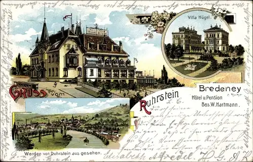 Litho Bredeney Essen im Ruhrgebiet, Hotel Ruhrstein, Villa Hügel