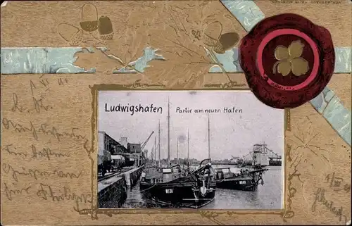 Passepartout Ak Ludwigshafen am Rhein, Partie am neuen Hafen, Eicheln
